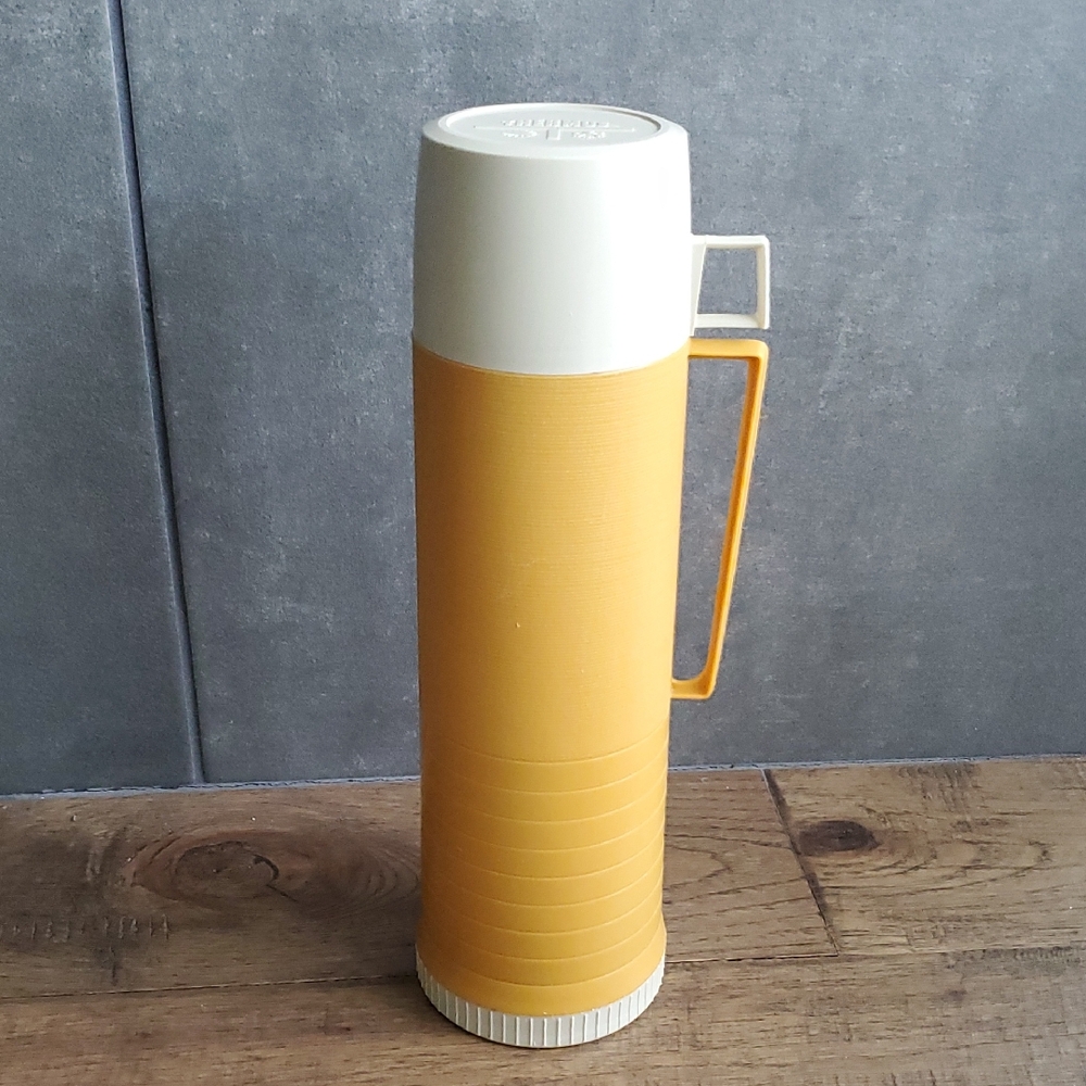 Vintage Mustard Yellow Thermos with Handle, Lid and Mug